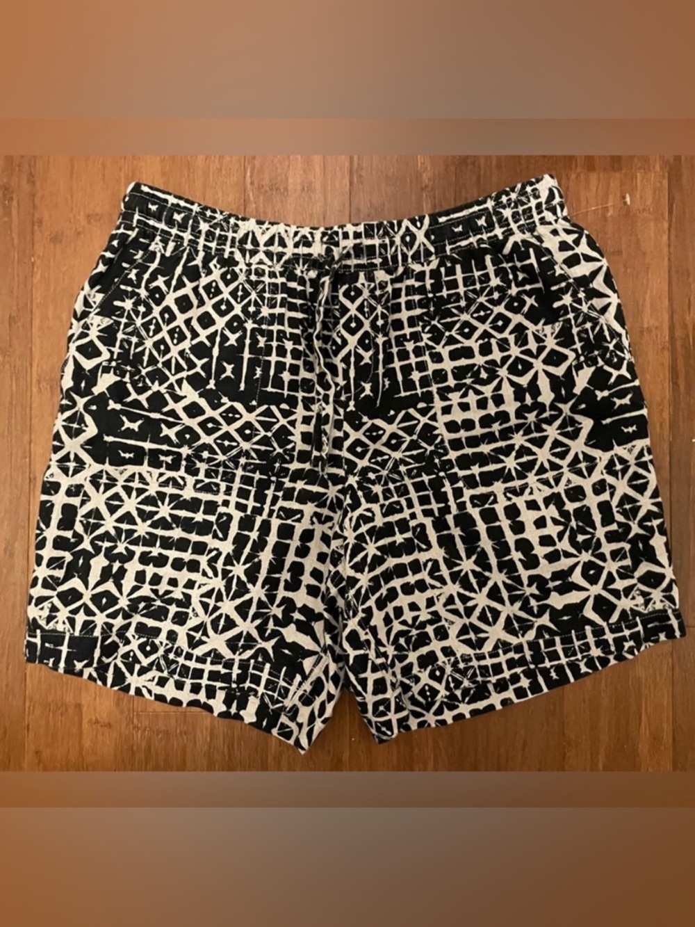 Garnet Hill Shorts Linen Blend? Black Ivory Geometric 10 Beach Vacation Summer